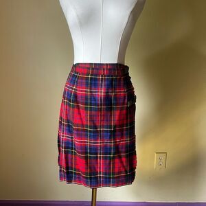 Vintage Wool Tartan Kilt Skirt Red Plaid Pleated Wrap Punk Grunge Academia